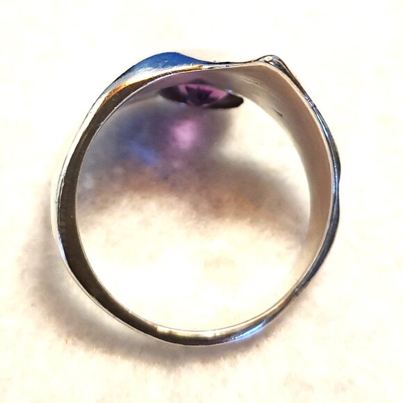 Unique Vintage Sterling Silver Natural Amethyst Floral Statement Ring – Size 9 - Picture 5 of 15